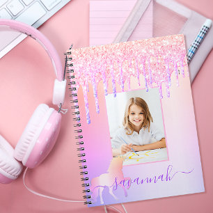 Unicorn anpassningsbar foto glitter rosa regnbåge anteckningsbok