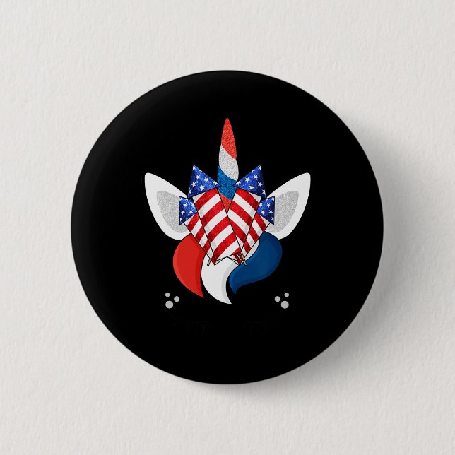 Unicorn Ansikte 4:e juli Cute Girls Kids Tonåringa Knapp (Framsida)