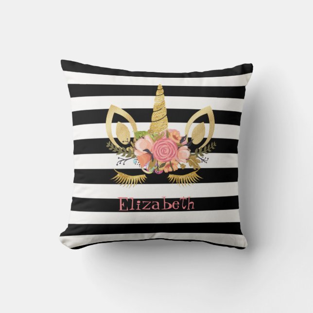 Unicorn Ansikte, Black, White Rand Personlig Kudde (Framsida)