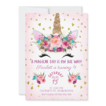 Unicorn Ansikte Blommigt Birthday-inbjudan