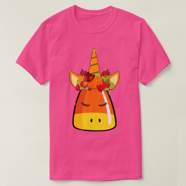 Unicorn Ansikte Candy corn Pumpkin Halloween Costu T Shirt (Design framsida)