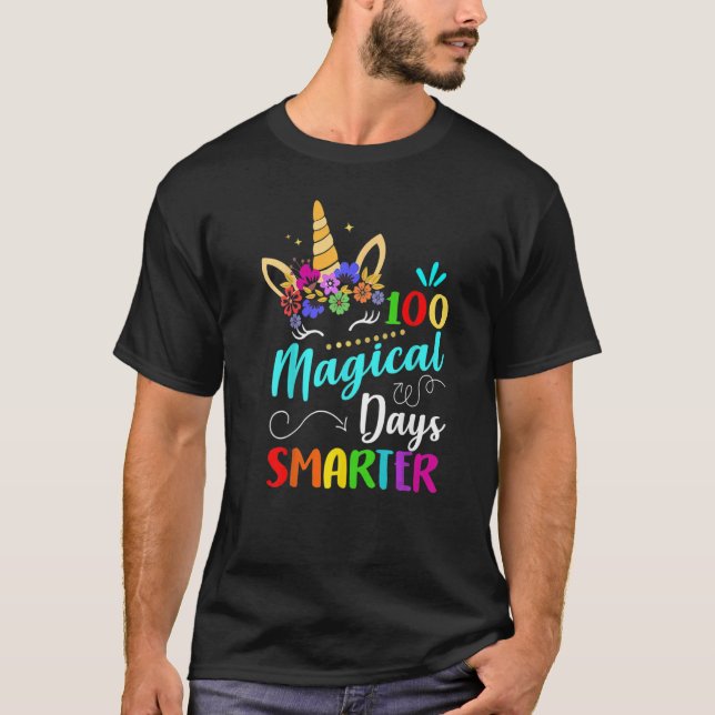 Unicorn Ansikte Costume 100 Magic Days Smarter T Shirt (Framsida)