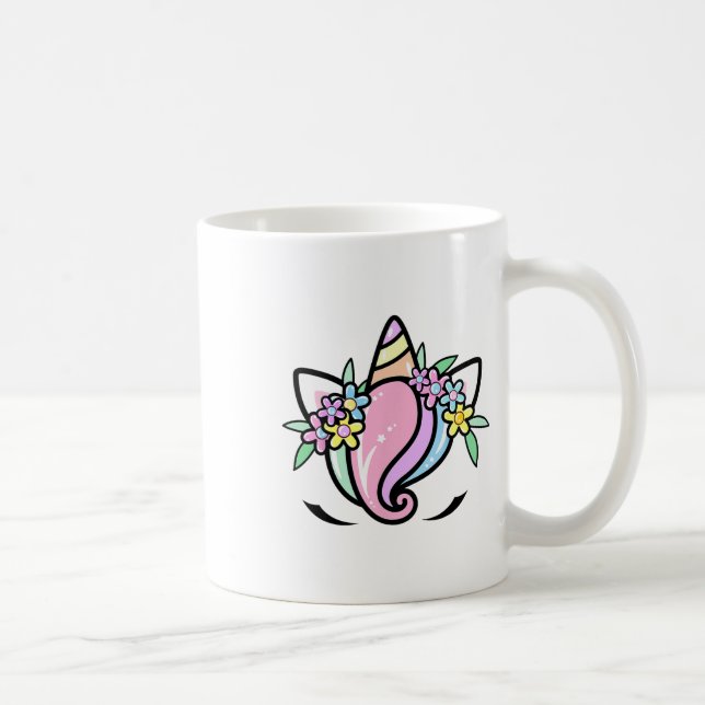 Unicorn Ansikte Cute Eyelash Söndag Påsk Flowers Kaffemugg (Höger)