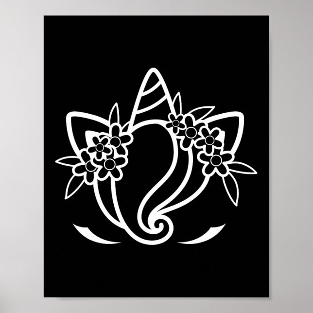 Unicorn Ansikte Cute Eyelash Söndag Påsk Flowers Poster (Framsidan)