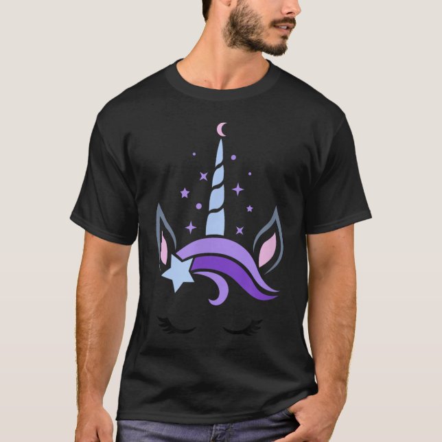 Unicorn Ansikte Eyelash Celestial Måne Star Boho L T Shirt (Framsida)