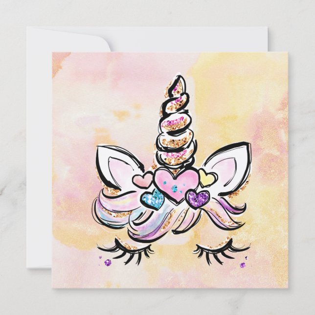 Unicorn Ansikte födelsedag Inbjudningar (Framsida)