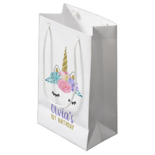 Unicorn Ansikte Guld Glitter Birthday Gift Bag