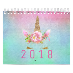 Unicorn Ansikte Horn Glitter Rosa ros Aqua Waterco Kalender