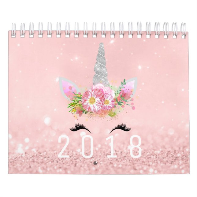 Unicorn Ansikte Horn Glitter Rosa ros Guld Pastel Kalender (Omslag)