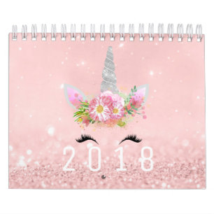 Unicorn Ansikte Horn Glitter Rosa ros Guld Pastel Kalender