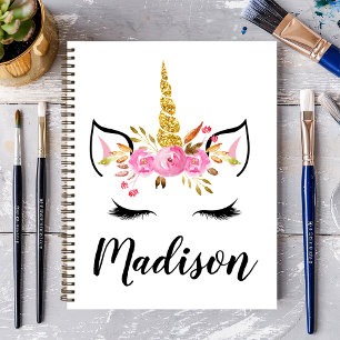 Unicorn Ansikte med Eyelash Personlig Namn Anteckningsbok