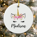 Unicorn Ansikte med Eyelash Personlig Namn Julgransprydnad Keramik<br><div class="desc">Unicorn Ansikte med Eyelash Personlig Namn keramisk prydnadsföremål</div>
