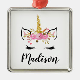 Unicorn Ansikte med Eyelash Personlig Namn Julgransprydnad Metall