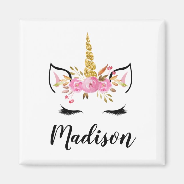 Unicorn Ansikte med Eyelash Personlig Namn Magnet (Framsidan)