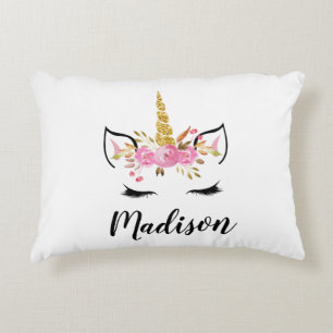 Unicorn Ansikte med Eyelash Personlig Namn Prydnadskudde
