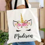 Unicorn Ansikte med Eyelash Personlig Namn Tygkasse<br><div class="desc">Unicorn Ansikte med Eyelash Personlig Namn Tote Bag</div>