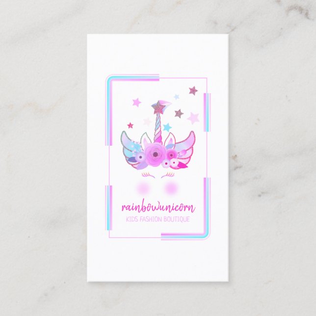 Unicorn Ansikte med Glitter Stars Visitkort (Framsida)