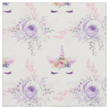 Unicorn Ansikte med Lila blommor on White