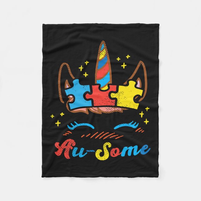 Unicorn Ansikte Puzzle Autism Awareness Asl Girls  Fleecefilt (Framsidan)