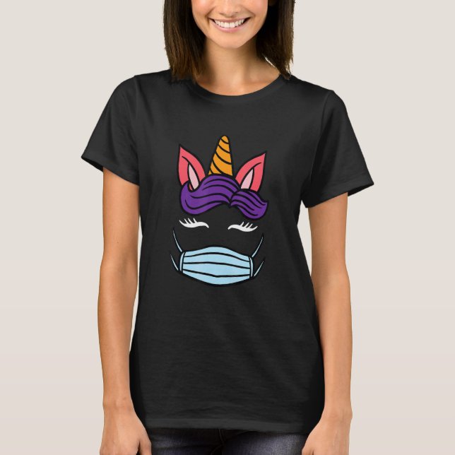 Unicorn Ansikte Respirator Mask Flowers Eyelash Wo T Shirt (Framsida)
