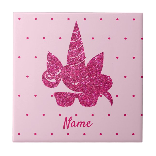 Unicorn Ansikte Rosa Glitter Girly Kids Kakelplatta (Framsidan)