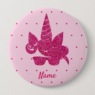 Unicorn Ansikte Rosa Glitter Girly Kids Knapp