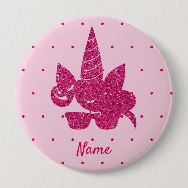 Unicorn Ansikte Rosa Glitter Girly Kids Knapp (Framsida)