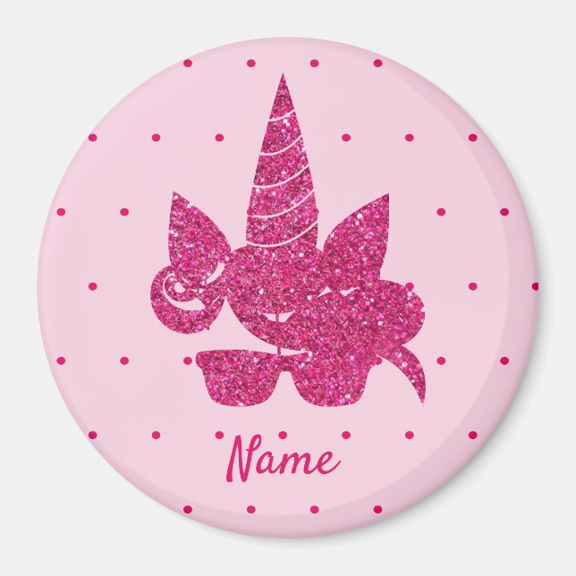 Unicorn Ansikte Rosa Glitter Girly Kids Magnet (Framsidan)