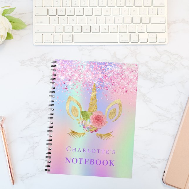 Unicorn ansikte rosa   lila holograGraphicka Anteckningsbok (Skapare uppladdad)