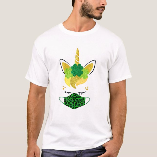 Unicorn Ansikte Shamrocks Facemask St patrick's da T Shirt (Framsida)