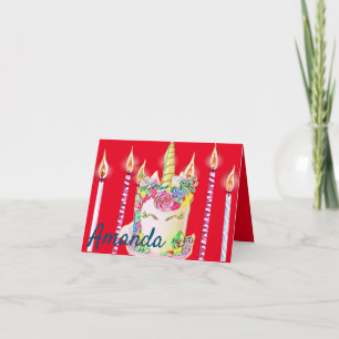 Unicorn ansikte tårta Rainbow Sprinkles Birthday Kort