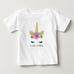 Unicorn Ansikte Tropical Blommigt First Birthday O T Shirt