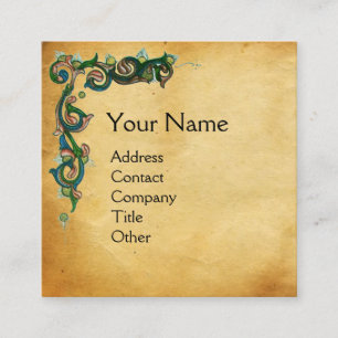 UNICORN/Antique Blommigt Brown Parchment Monogram Fyrkantigt Visitkort