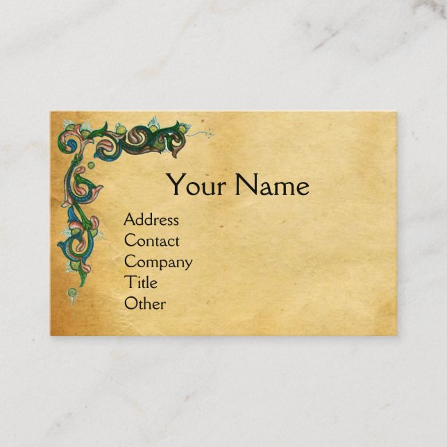 UNICORN/Antique Blommigt Brown Parchment Monogram Visitkort (Framsida)
