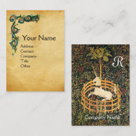 UNICORN/Antique Blommigt Brown Parchment Monogram Visitkort