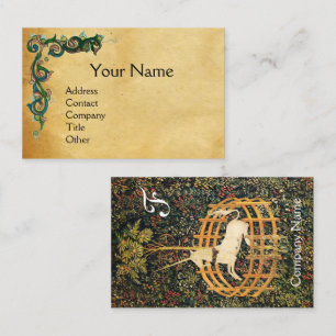 UNICORN/Antique Blommigt Brown Parchment Monogram Visitkort