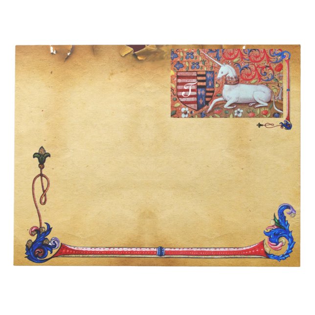 UNICORN ANTIQUE BROWN PARCHMENT MONOGRAM ANTECKNINGSBLOCK (Framsida)