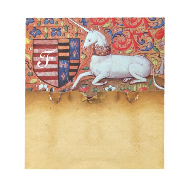 UNICORN ANTIQUE BROWN PARCHMENT MONOGRAM ANTECKNINGSBLOCK (Framsida)