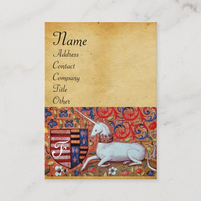 UNICORN/Antique Brown Parchment Monogram Visitkort (Framsida)