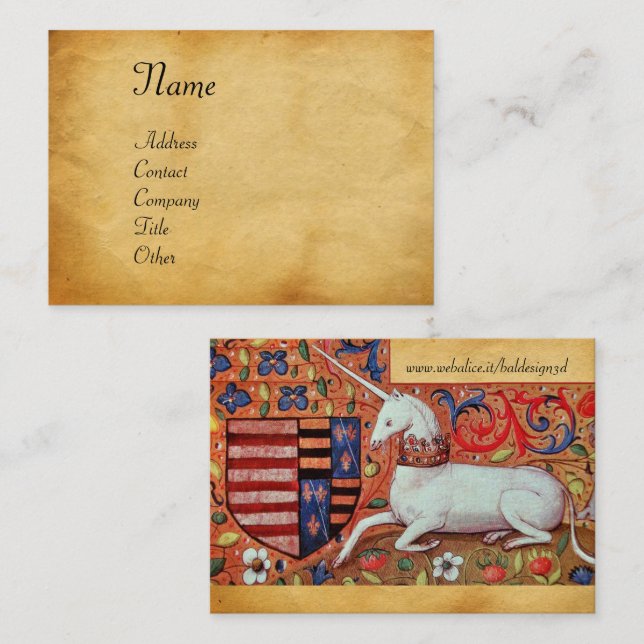UNICORN/Antique Brown Parchment Visitkort (Fram/baksida)