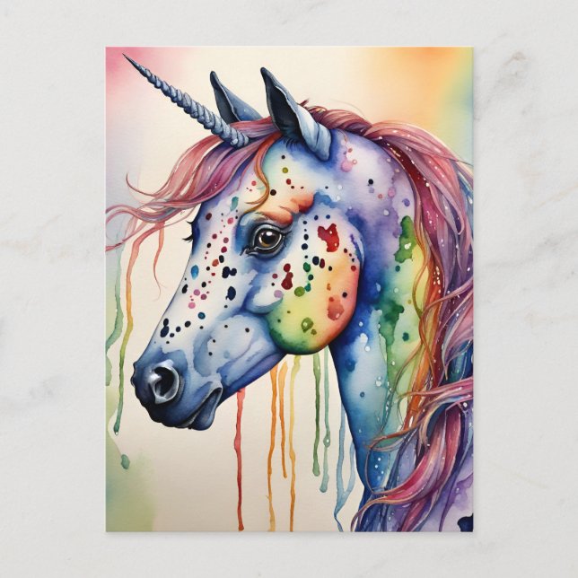 Unicorn Appaloosa Watercolor Vykort (Framsida)