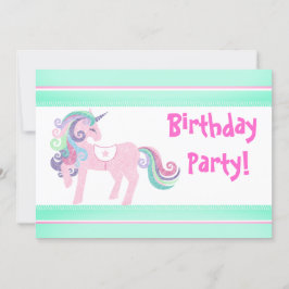 UNICORN AQUA ROSA FÖDELSEDAGSFEST INBJUDAN