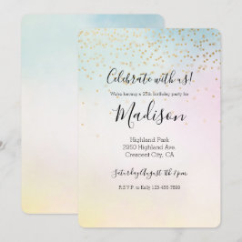 Unicorn Aqua Rosa Gult Tie Dye Guld Confetti Inbjudningar