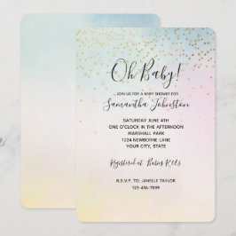 Unicorn Aqua Rosa Gult Tie Dye Guld Confetti Inbjudningar
