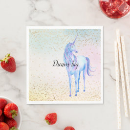 Unicorn Aqua Rosa Gult Tie Dye Guld Confetti Pappersservett