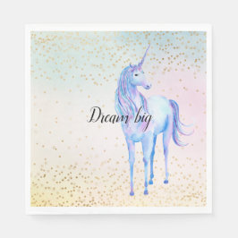 Unicorn Aqua Rosa Gult Tie Dye Guld Confetti Pappersservett