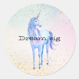 Unicorn Aqua Rosa Gult Tie Dye Guld Confetti Runt Klistermärke
