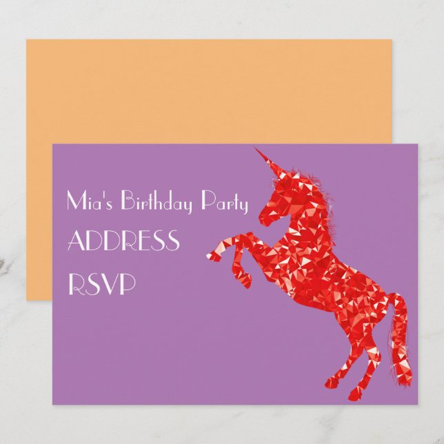 Unicorn art colorful girl's födelsedagsfest inbjudningar (Fram/baksida)