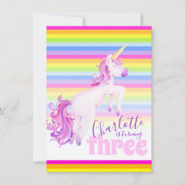 Unicorn Art-regnbåge 3:e födelsedlarna Inbjudningar