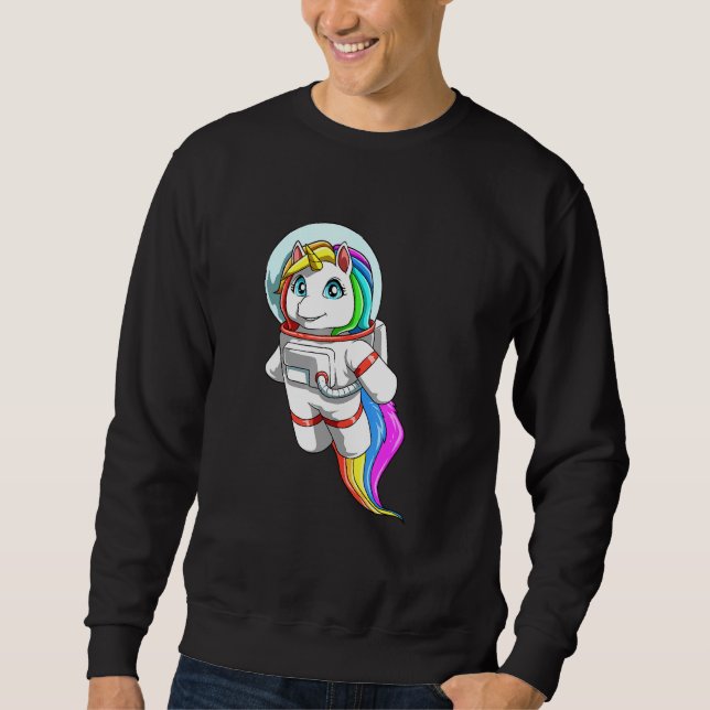 Unicorn as Astronaut Lång Ärmad Tröja (Framsida)